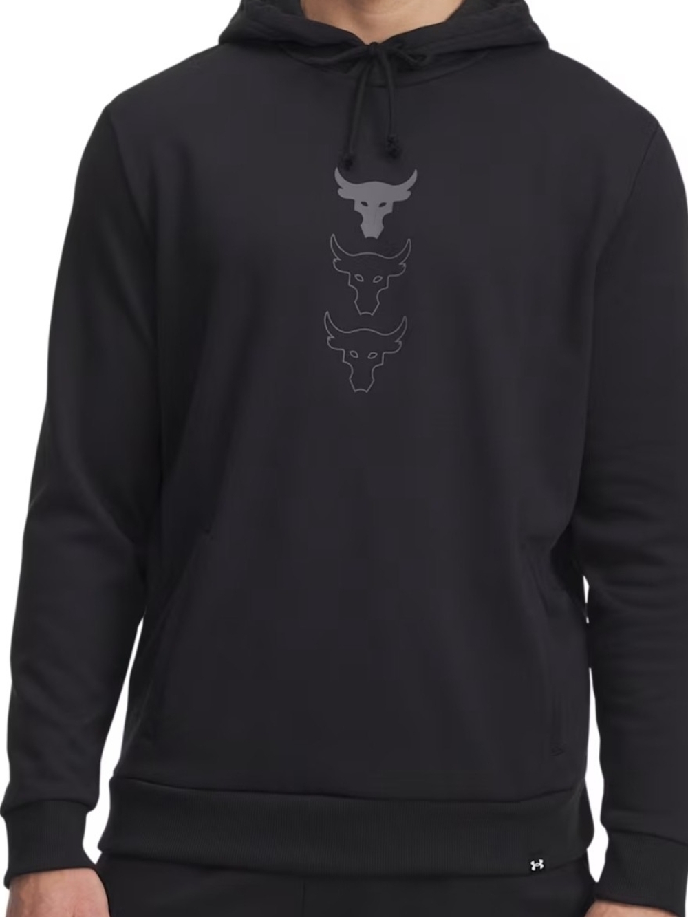 Under Armour Project Rock Men’s Black Pullover Hoodie with Stacked Bull Logo
